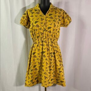 Run & Fly Honey Gold Dinosaur Print Short Sleeve Fit & Flare Shirt Dress